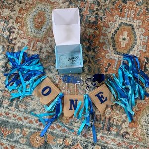 1st birthday boy high chair banner and cake topper set